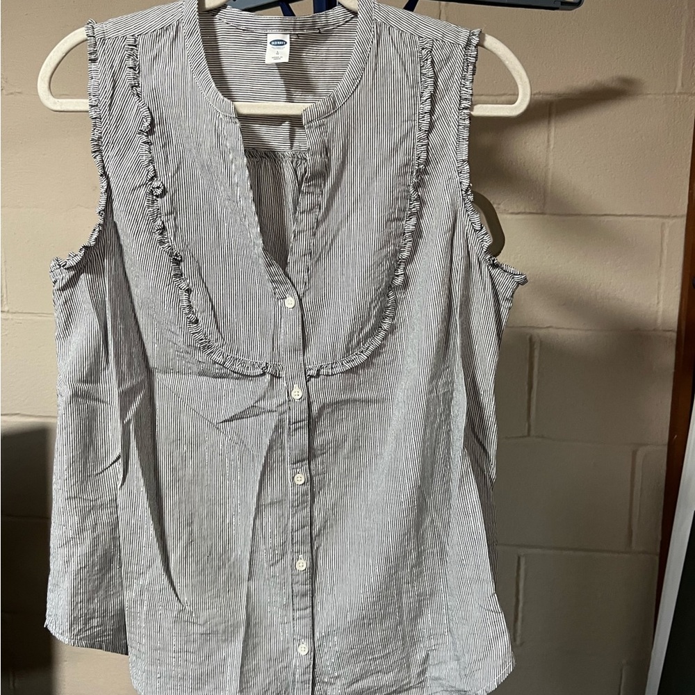 Old Navy Black and White Pinstripe Sleeveless Blouse
